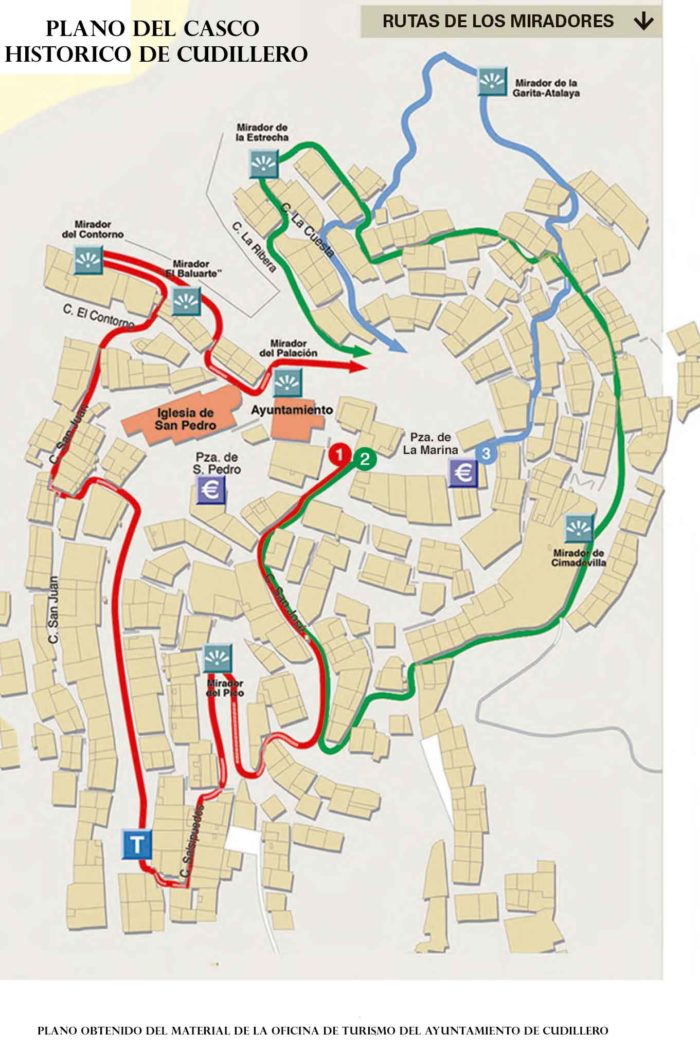 Mapa con rutas para caminar por Cudillero